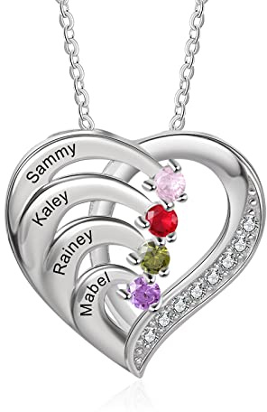 kaululu Silberkette Damen 925 mit Anhänger Personalisierte Kette Damen Herzkette mit Gravur Kette mit Familie Namen Geschenke für Mama Geburtstagsgeschenk Valentinstag