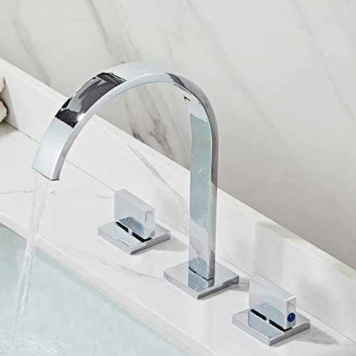 Mitigeur Lavabo Cascade,Robinet de Lavabo G1/2 À Double Poignée,Robinet Salle de Bain Moderne 3 Trous,chrome