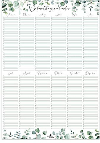 Eukalyptus Geburtstagskalender immerwährend DIN A2 I Jahresunabhängiger Wandkalender I CreativeRobin