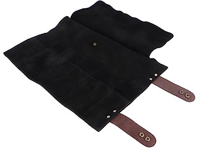 FRCOLOR Pochette à Ciseaux en Cuir Bovin Noir Capacité de 12 Ciseaux, Perméabilité à L'air, Résistant la Déformation pour Salon de Coiffure ou Barbier