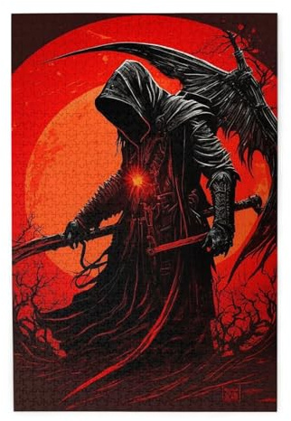 HERRECX 1000 Piece Jigsaw Puzzle - Grim Reaper Sickle Death Dark Wood Puzzle for Adults Teens Family Game Educational Toys Gifts