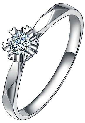 Damenringe, Engagement Ring Silver Blumensolitär Labor Geschaffener Diamant 0.1ct Runde Brillante Form Weiß Trauringe Größe 54 (17.2) Pt950 Platin