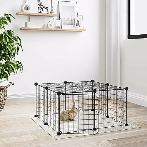 BAZZI Bur, marsvinbur, hamsterburar, hamsterbur, djurbur 12 paneler med dörr svart 35 x 35 cm stål