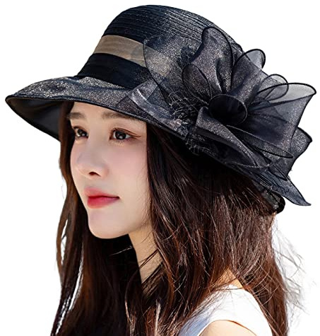 TIMIYUYU Organzahut Damen Sonnenhut Blumen Sommerhut Frauenorganza Hut Strandhut Sonnenschutz, Elegante Party Hut Netz Organzahut Kopfschmuck Braut Hochzeit Sonnenhüte Bowler Hut Fascinator für Damen