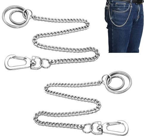 HAPPOW 2 Stück Wallet Chain, 30cm Schlüsselkette, Hosenkette aus 304Edelstahl, Lange Schlüsselkette mit Karabiner, für Wallet Schlüssel Taschenuhr, Geldbeutel Kette für Männer, Frauen(Silber)