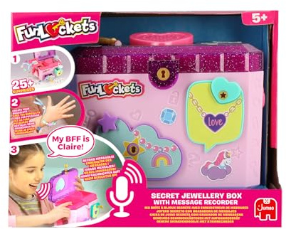 FUNLOCKETS - Boite à Bijoux électronique avec enregistreur Vocal - Compartiment Secret - 25 Surprises - Accessoires pour créer Ses Bijoux - 5 Ans