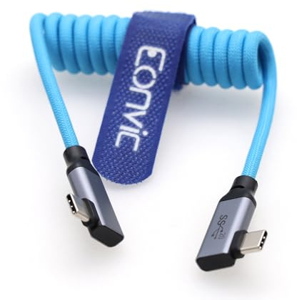 Eonvic USB Typ C 3.2 Gen 2 20Gb/s 100W 4K 60Hz Ladedaten Geflochtenes Spiralkabel für iPhone 15 Pro Max Plus Samsung Galaxy Tablets Laptops Blackmagic Sony FX3 Kamera (Blau, RA USB C-RA USB C)