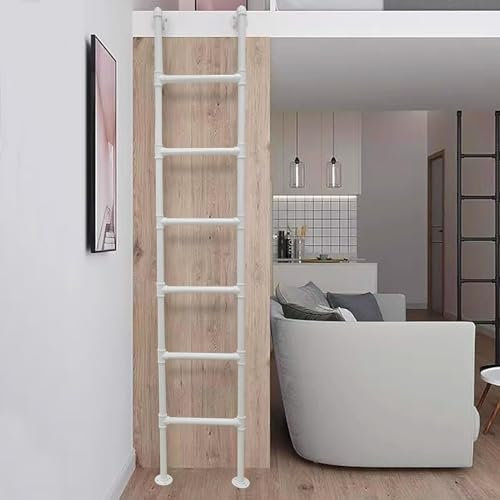 An der Wand montierte Leiter. Weiße, bodenstehende Leiter für Etagenbetten im Hochbett für das Dachgeschoss, 1,0–3 m hohe Eingangs- und Ausgangsleiter, Kellerfenster-Schacht-Ausgangsleiter,