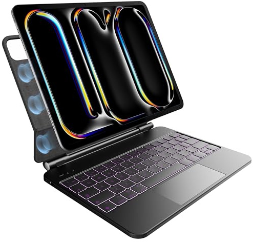 pankeybd Schutzhülle mit Tastatur für iPad Pro 11 Zoll M4 2024, 7-farbige Hintergrundbeleuchtung, Multi-Touch-Trackpad, schwebendes magnetisches Design, Schwarz