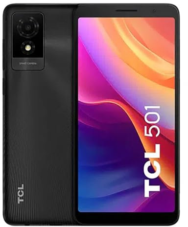 TCL 501 - Smartphone 6.0 qHD, Octa-Core, 2GB RAM, 32GB ROM, Cámara 5MP, Batería 3000mAh, Android 14 Go, Dual SIM, Face Unlock - Prime Black.