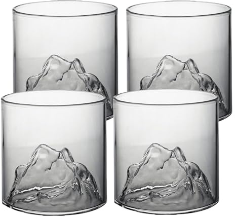 Bicchieri da whisky, vetro di cristallo di montagna per bere, bicchieri alla moda per cocktail, whisky scozzese, cognac, bourbon, 300mL (4pcs)