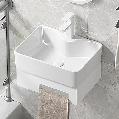 Waschbecken Badezimmer Mit Handtuchhalter Aus Edelstahl,Eckwaschbecken Mit Unterschrank,Hängewaschbecken,Kleines Waschbecken Gäste Wc 40 Cm Breit,Waschbecken Wandmontage,Porzellan Keramik(White)