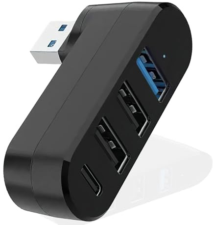 Usb Splitter 4 Port Hub Rotatable 90°/180° with 3 Usb Ports 1 Usb C Power