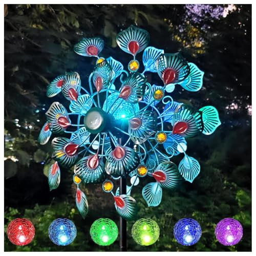 Solar Windrad, 178cm Groß WindmüHle Edelstahl Kugellager, Windrad Garten Metall Gross XXL Wetterfestes Gartendeko