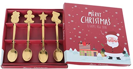 MAGICLULU 1 Set Cucchiaio Da Dessert Natalizio Tazze Da Dessert Trasparenti Cucchiai Da Portata D'oro Piccoli Cucchiai Da Dessert Cucchiaio D'oro Cucchiaio Da Bar Acciaio Inossidabile Golden