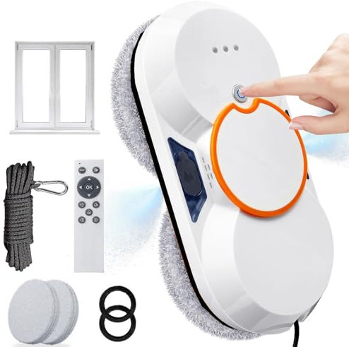 Aspirador De Ventanas Inteligente 5600pa | Robot Limpiador De Vidrios/Pulverizador De Agua AutomáTico/Control Remoto/Cuerda De Seguridad/PañO De Limpieza, Robot De Limpieza De Ventanas,White