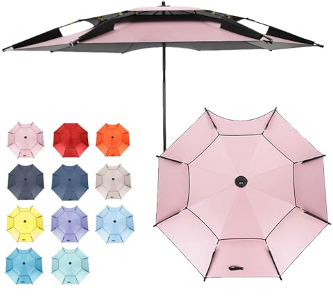 HonunGron 200/220/240cm Großer Strandschirm, Sonnenschirm Angel Windfest UV-Schutz 50+, Angelschirm Mit Erdspieß, Sonnenschirm Für Reise/Camping/Terrasse/Garten/Balkon (200cm,Rosa)