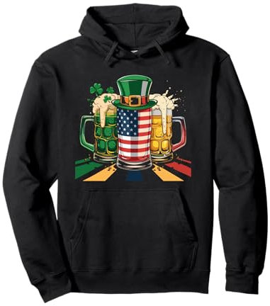 Chope à bière irlandaise Drapeau USA Trèfle Jour de la Saint-Patrick Sweat à Capuche
