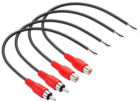 PNGKNYOCN RCA to Bare Wire Cable,2 Pack RCA Male Plug and 2 Pack Female to Speaker Bare Wire Cables for Speakers Amplifier Audio Video AV Receiver（20cm） (red)