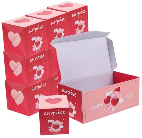 YOSADIER Hüpfende Papier Geschenkbox Valentinstag Satz Mit Tasche Kreative Süßigkeitenbox in Leuchtendem Rosarot Faltbare Feierbox Für Valentinsfeiern Und Gastgeschenke