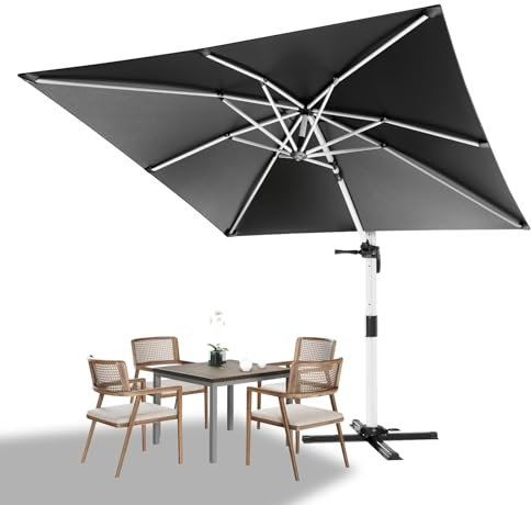 Devoko Ombrellone da balcone, in alluminio, con copertura, impermeabile, con manovella, protezione solare UV50+, rotazione di 360°, Tettoia monostrato grigio, 3 * 3M