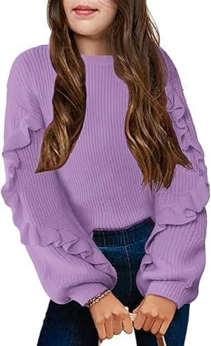 Arshiner Niñas Jersey Manga de Linterna Niños Cálido Jerséis de Punto Holgado Cuello Redondo Invierno Suéter Manga Larga Jersey para Niñas 7-14 Años