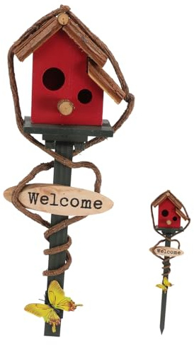 VICASKY Outdoor Garden Bird House Stake Decorative Bird Villa with Random Butterfly Colors Grass Stake for Lawn Decoration Friends Family