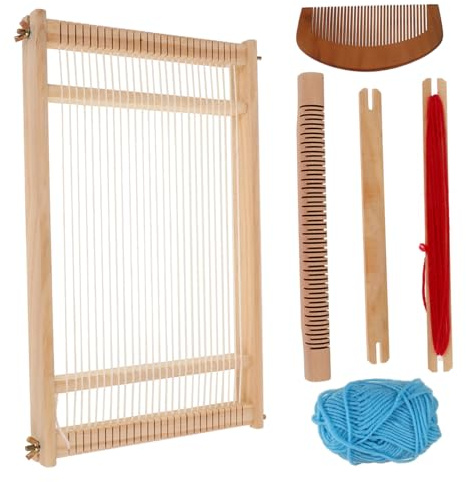 VILLFUL Holz Webrahmen Set Handgefertigter Webstuhl für Wandteppiche Vielseitiges DIY Webwerkzeug Buchenholz für Anfänger und Kreative Projekte Zufällige Farbe