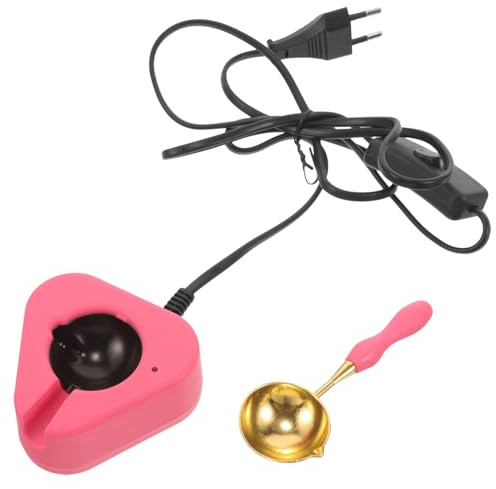 MUELODSIC Scalda Sigilli Cera Elettrico Rosa Con Cucchiaio Per Fusione Cera Kit Versatile Per Timbri e Sigilli Stufa Melting Di Ceralacca Resistente e Decorativo Per Diy Craft e Uso Domestic