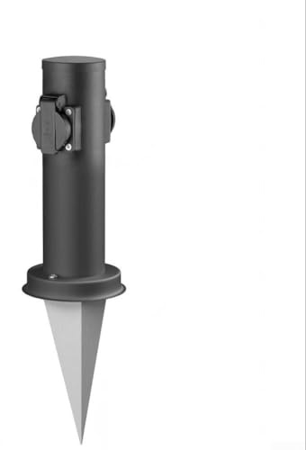 Garten-Steckdosen-Säule für den Außenbereich, 2-Fach Edelstahl Garten-Steckdosen-Säule mit Erdspieß Anthrazit (Schwarz)