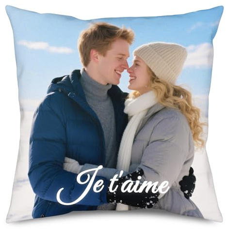 JONZIN Coussin Photo Personnalisé Double Face, Taie d'oreiller Texte Photo
