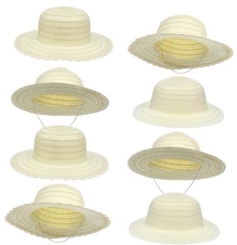 LALADEFIEE Chapeaux De Paille Soi-même pour Garçon Et Filles, Taille Moyenne, Blanc, Paille Naturelle, 8 Pièces, Accessoires Créatifs pour Fêtes d'anniversaire Et Activités Manuelles