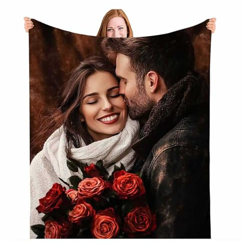 Personalisierte Decke 130x150 cm Fotodecke Selbst Gestalten, Custom Decken Personalisiert Decke mit Foto Bedrucken Kuscheldecke Flauschig Flanell Decken für Paare Familie Haustier Sofa Schlafzimmer