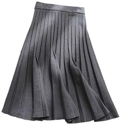 Gonna a vita alta da donna a maglia per ombrello autunno e inverno, gonna in lana svasata, linea ad A, lunghezza al ginocchio, gonna a pieghe a costine, ispessimento, calda gonna autunnale, O grigio