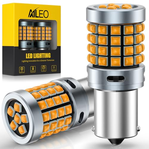 AILEO 1156 LED Jaune Ambrée, BA15S 7506 P21W 12V 21W Orange, Ampoule LED Clignotant Voiture Ultra Lumineuse 54-SMD, Remplacement Clignotant/Veilleuse/Feu Arrière, Pack de 2