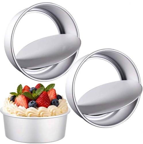 qisheng 2 Pack 8 Inch Cake Tin Non-Stick Deep Aluminum Round Cake Deep Baking Tin with Removable Bottom Cake Baking Pan Cake Mould Tin for Baking, Bakeware Wedding Birthday Christmas Party (8 inch)