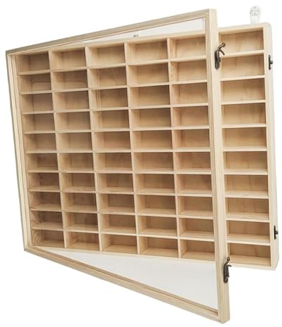 Sharplace Vitrine für Spielzeugautos aus, Robustes Regal mit Mehreren Fächern, staubdichter Tür, Wandmontage, 60er-Raster