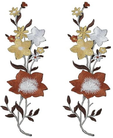 sourcing map 2 apliques de ciruela para planchar, parche de flores de ciruelo de 10 pulgadas, parches bordados para coser ropa, ropa, chaquetas, vaqueros, bolsos, marrón, amarillo