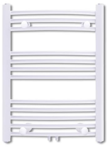 Radiatore da bagno curvo, 500 x 764 mm, in acciaio bianco, con potenza di 320 W, collegamento per riscaldamento centralizzato, montaggio a parete, 12 tubi, ideale per il bagno
