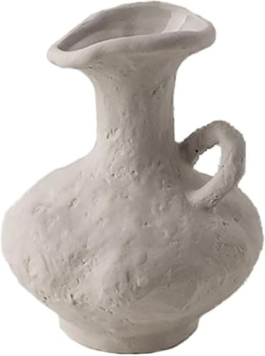 Vaso Alto Ceramica Rustica Anfora Greca Manici, Terracotta Neutra, Centrotavola Piante Fiori, Orchidee Bonsai, Wabi-Sabi Idroponico, Interno Esterno, Soggiorno,(D)