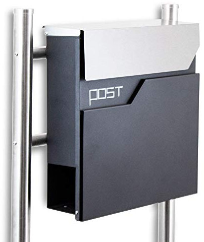 BITUXX® Design Standbriefkasten 16771 Briefkasten Briefkastenanlage Freistehender Postkasten mit Zeitungsfach Anthrazit Graphit Edelstahl