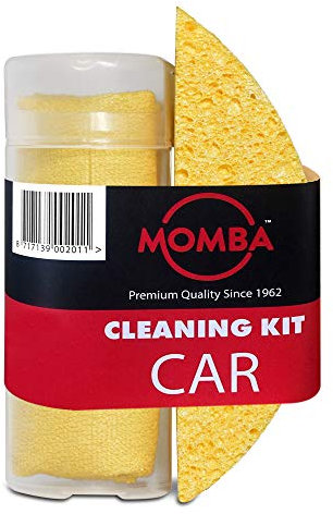 Momba® Kit de Nettoyage 2 pièces pour Voiture - Comprend Une éponge en Cellulose de Luxe et Une Peau de Chamois en Microfibre pour Un résultat sans Trace
