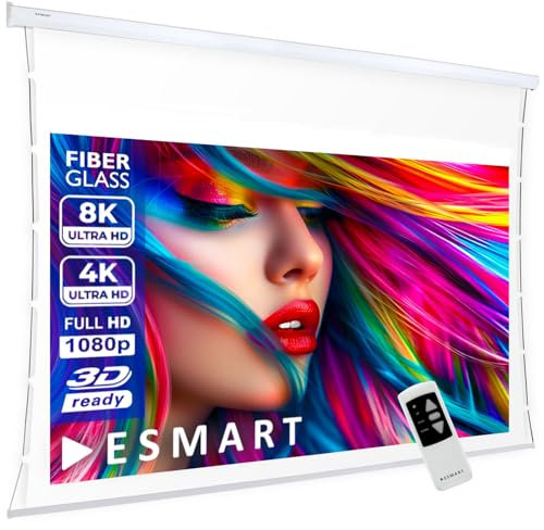 ESMART Profesional TATENSO Pantalla de tensión ACÚSTICA 244 x 137 cm (110) 16:9 | Control Remoto programable | Pantalla de proyección de proyector eléctrico de Cine en casa Tensión LCD LED