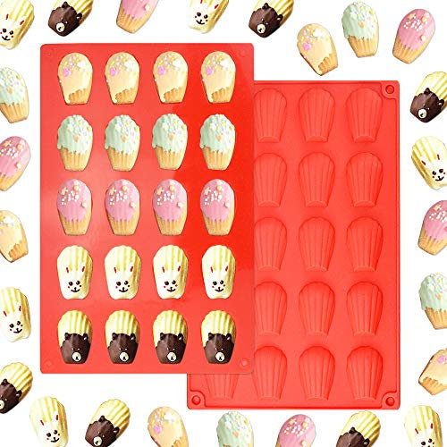 EMAGEREN 2 Stampi per Madeleine in Silicone Forme per Madeleine Antiaderente a 20 Fori Stampo in Silicone a Forma di Conchiglia Stampo per Biscotto,Torta, Budino, Cioccolato per Fai da Te