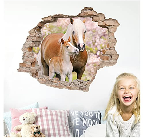 Little Deco Wandtattoo 3D Loch Effekt mit Pferden DL631 67 x 56 cm (BxH)