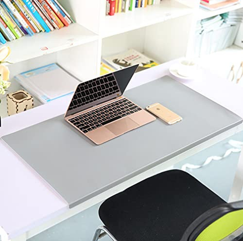 Schreibtischunterlage mit Kantenschutz, rutschfestes großes Mauspad mit Befestigungslippe, wasserdichtes PU-Leder Schreibunterlage für Computer Laptop, 70 x 35 cm, grau