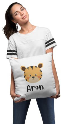 Sambosa Kinder Kissen Personalisiert mit lustigem Tiger Motiv und Wunschname - individuelle Geschenke Kissenbezug Kissenhülle Kind Geburtstag Junge Mädchen Geschenkidee