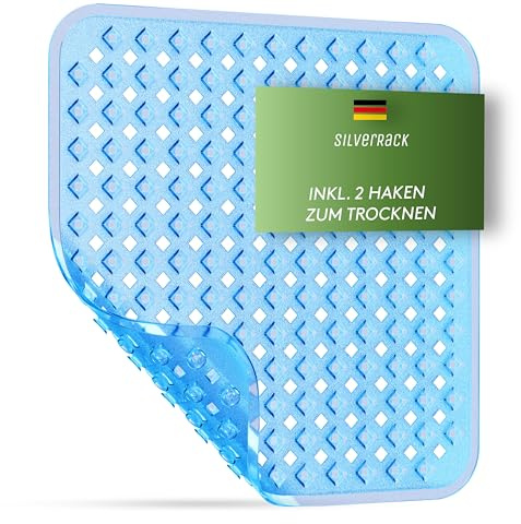 SilverRack Duschmatte rutschfest 53x53 cm Blau RAUTEN | Antirutschmatte Dusche, BPA frei für Kinder, Badematte maschinenwaschbar u. schimmelresistent, Duscheinlage rutschfest