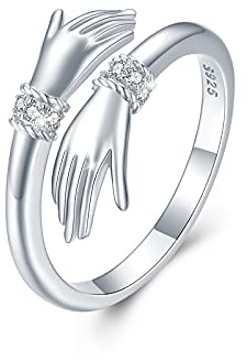 Umarmung Ring Damen 925 Sterling Silber Verstellbar Zirkonia Umarmende Hände Öffnen Ring Verlobungsring Damen
