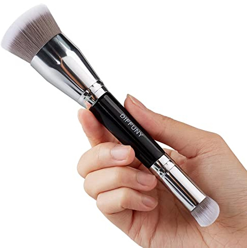 DIFFUNY Large Makeup Brushes Double Ended Foundation Brush & Concealer Brush, Flat Top Kabuki Foundation Brush for Liquid, Cream, Blending, Buffing, Concealer, Dual Sided Make Up Brushes